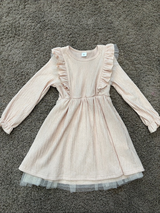 Amazon Other - Amazon Girls' Cream Pink Ruffle Long-Sleeve Dress
